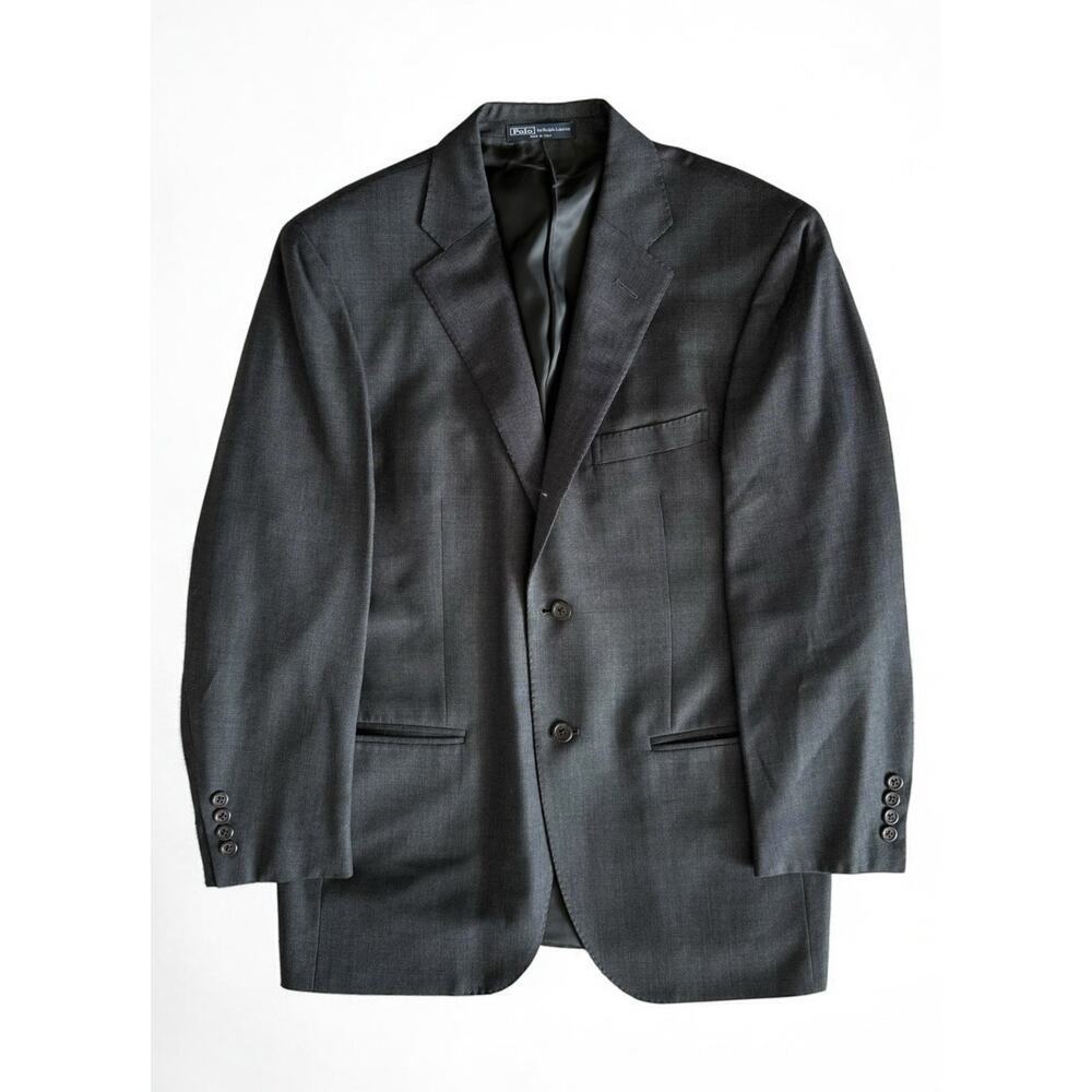 Vintage Polo Ralph Lauren 40R Grey Blazer Sport Coat Virgin Wool